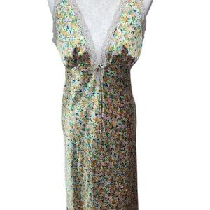 wild fable Floral Satin Lace-Trim Chemise in Green, Pink, Yellow